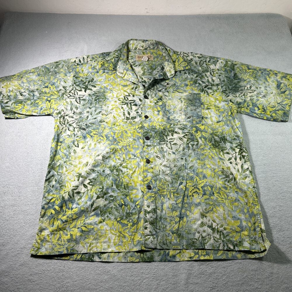 Y2k 2000s Johari West Hawaiian Button Up Shirt XL Floral Tropicana Batik Tribal
